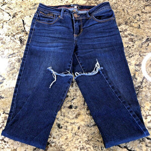 Size 3 X 25 Boom Boom Jeans Womens Stretchy Zippered Ankles Fringe Hems Blue
